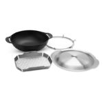 Cast iron wok and steamer set suited towards weber BBQs to stir fry and steam food.