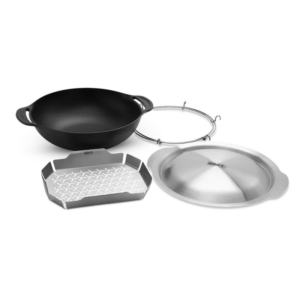 Cast iron wok and steamer set suited towards weber BBQs to stir fry and steam food.