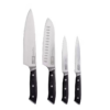 Everyday set of kives featuring a chefs knife, santoku knife, utility knife and serrated utility knife.