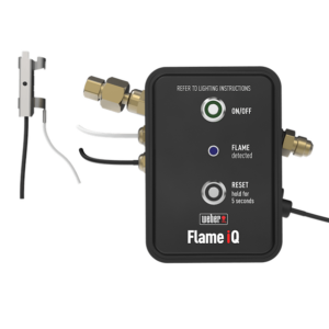 Electronic device suited to the Generation 2 Weber baby Q that tests for flame and reignites if flame goes out.