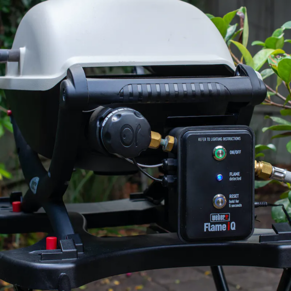 Electronic device suited to the Generation 2 Weber baby Q that tests for flame and reignites if flame goes out.