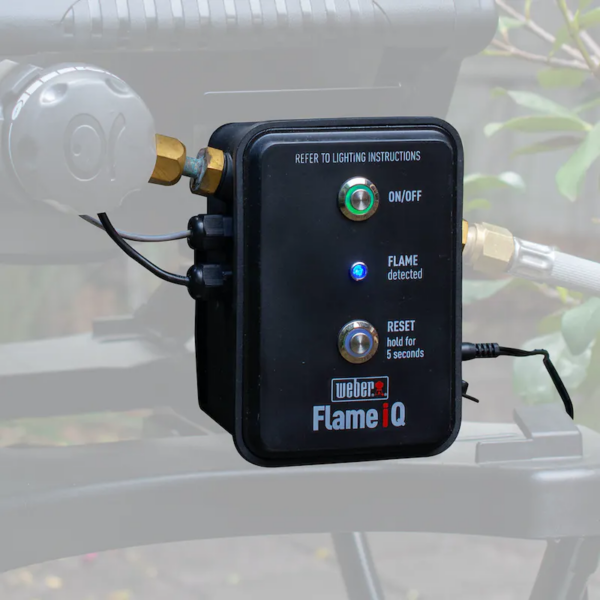 Electronic device suited to the Generation 2 Weber baby Q that tests for flame and reignites if flame goes out.