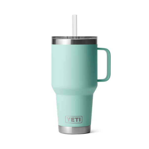Rambler 35oz Straw Mug Seafoam 1 Double wall insulated mugs featuring a straw lid to keep beverages cold.